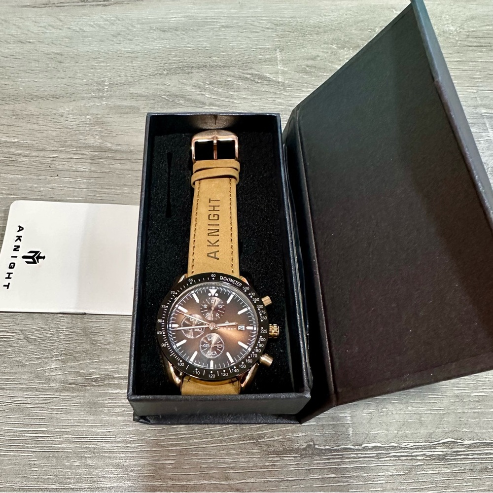 AKnight Tan and Black Chronograph Watch